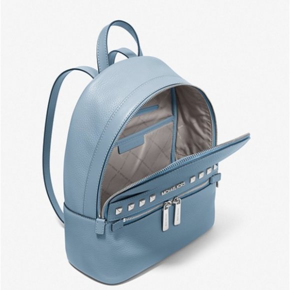 Michael Kors Kenly Medium Studded Leather Backpack Blue NWT - Picture 9 of 13